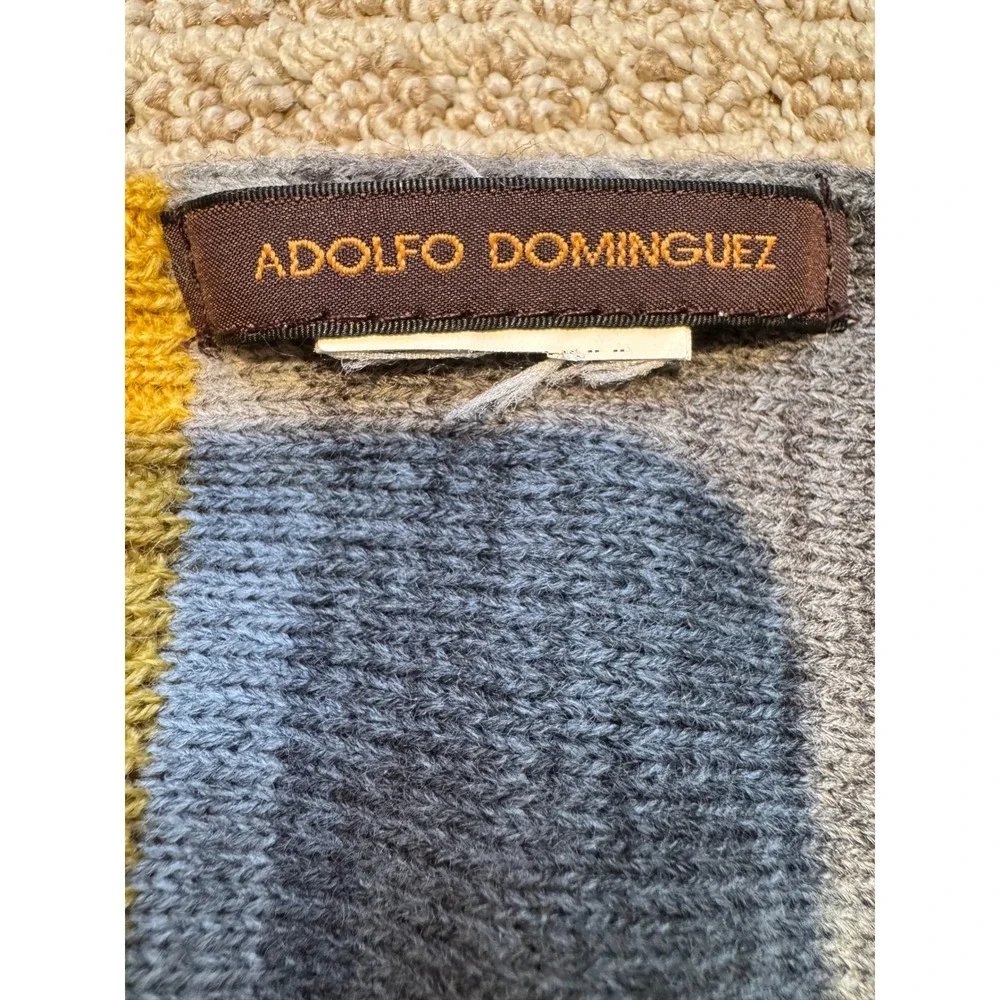 Adolfo Dominguez Grey Knit Scarf with Yellow and‎ Orange Color Block Trim Long
